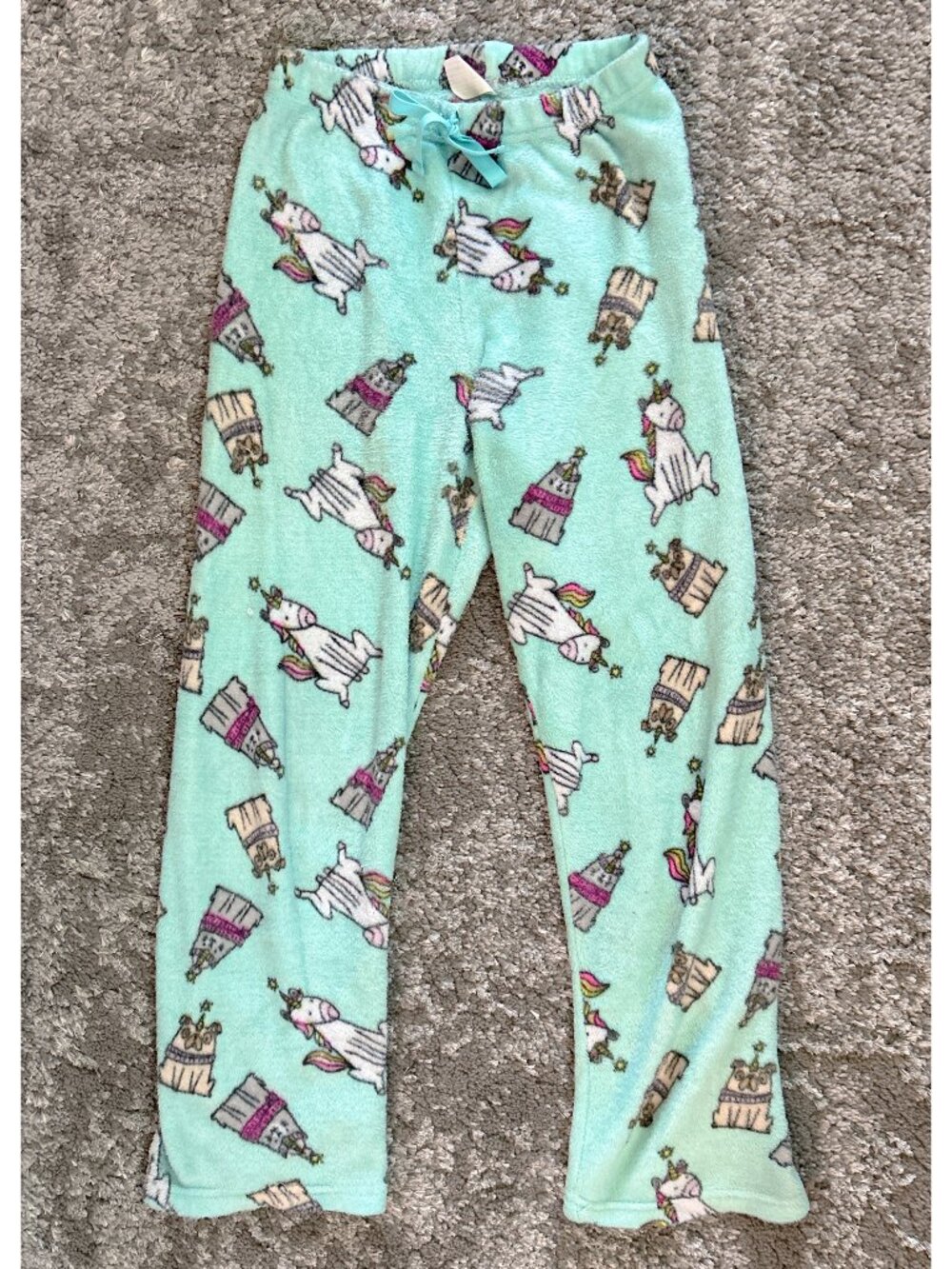Warm and Snuggly Brand Fuzzy PJ Pants Size 8 Teal Unicorns